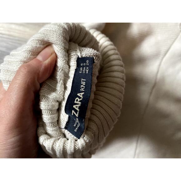 Zara Chunky Knit Cream Turtleneck Crop Sweater Small 90s Retro Heritage Preppy - Picture 5 of 7